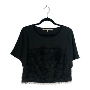 RAchel Roy Women’s Black Fringe Trim Short Sleeves Top Blouse Size L.